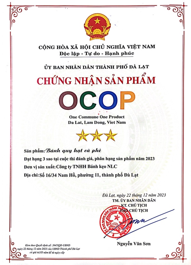 Chứng nhận OCOP 3 sao